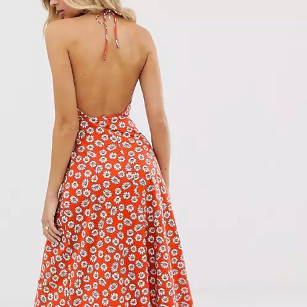 ASOS size small red halter summer dress with daisies